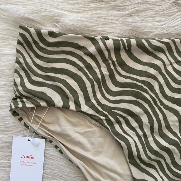 Andie Swim Stripe Olive Green Zebra Animal Print Hipster Bikini Bottom Swimsuit - Picture 3 of 11